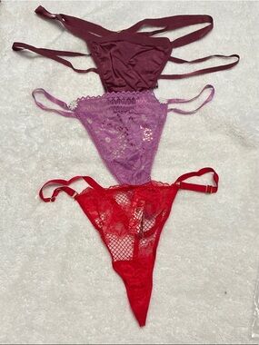 Victoria's Secret Lace & Satin Thong Set - Red, Purple, Wine